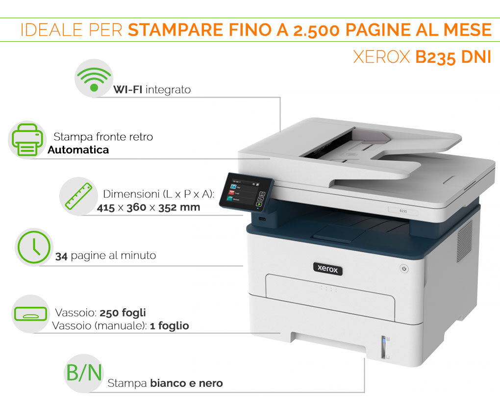 Xerox B235 DNI ideale per smart working